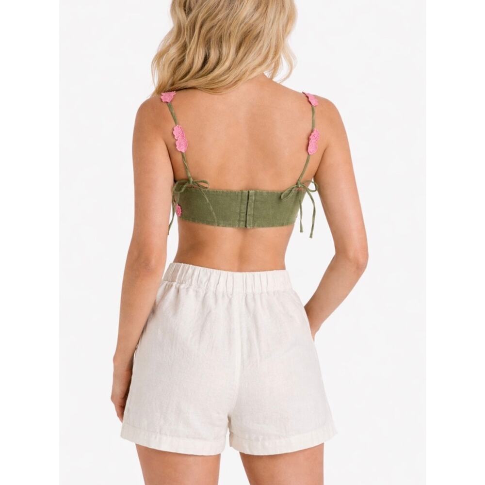Agua by Agua Bendita Pensamiento Botanico Rosa Crop Top Olive Green Size S NWT - Picture 2 of 7